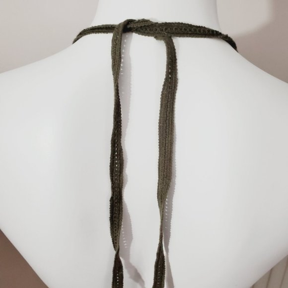 AEO Vintage 90's Halter Knit V-Cut Khaki Green Boho Retro top - Picture 5 of 6